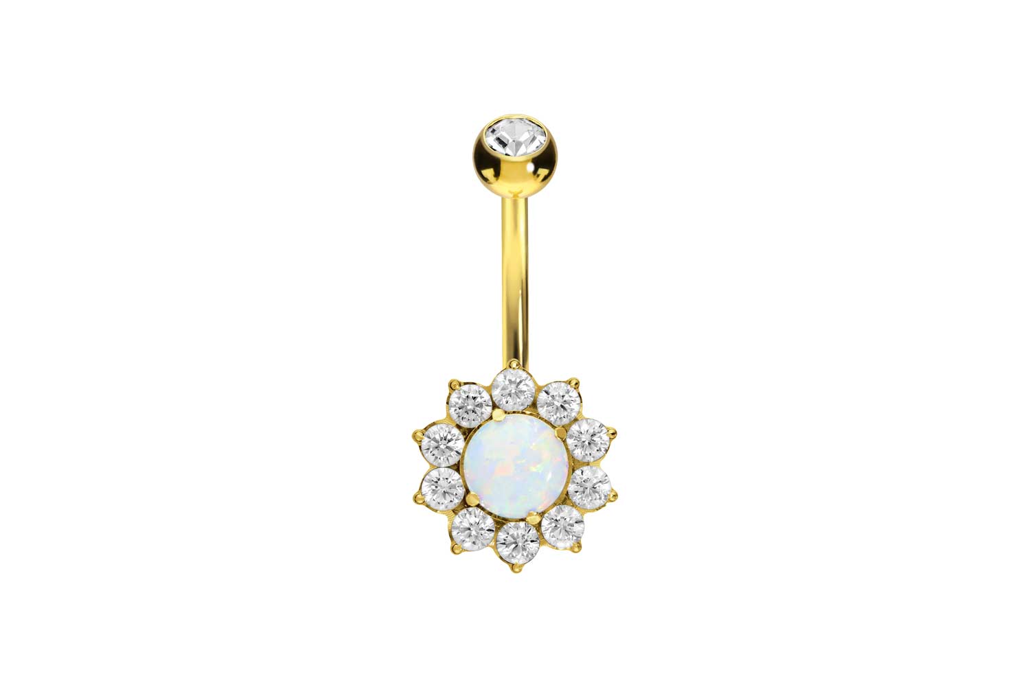 Titan Bananabell Piercing mit Innengewinde KRISTALLBLUME + SYNTHETISCHER OPAL